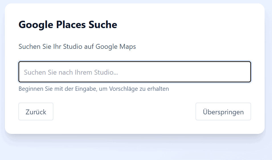 Entering studio details, address and contact information
