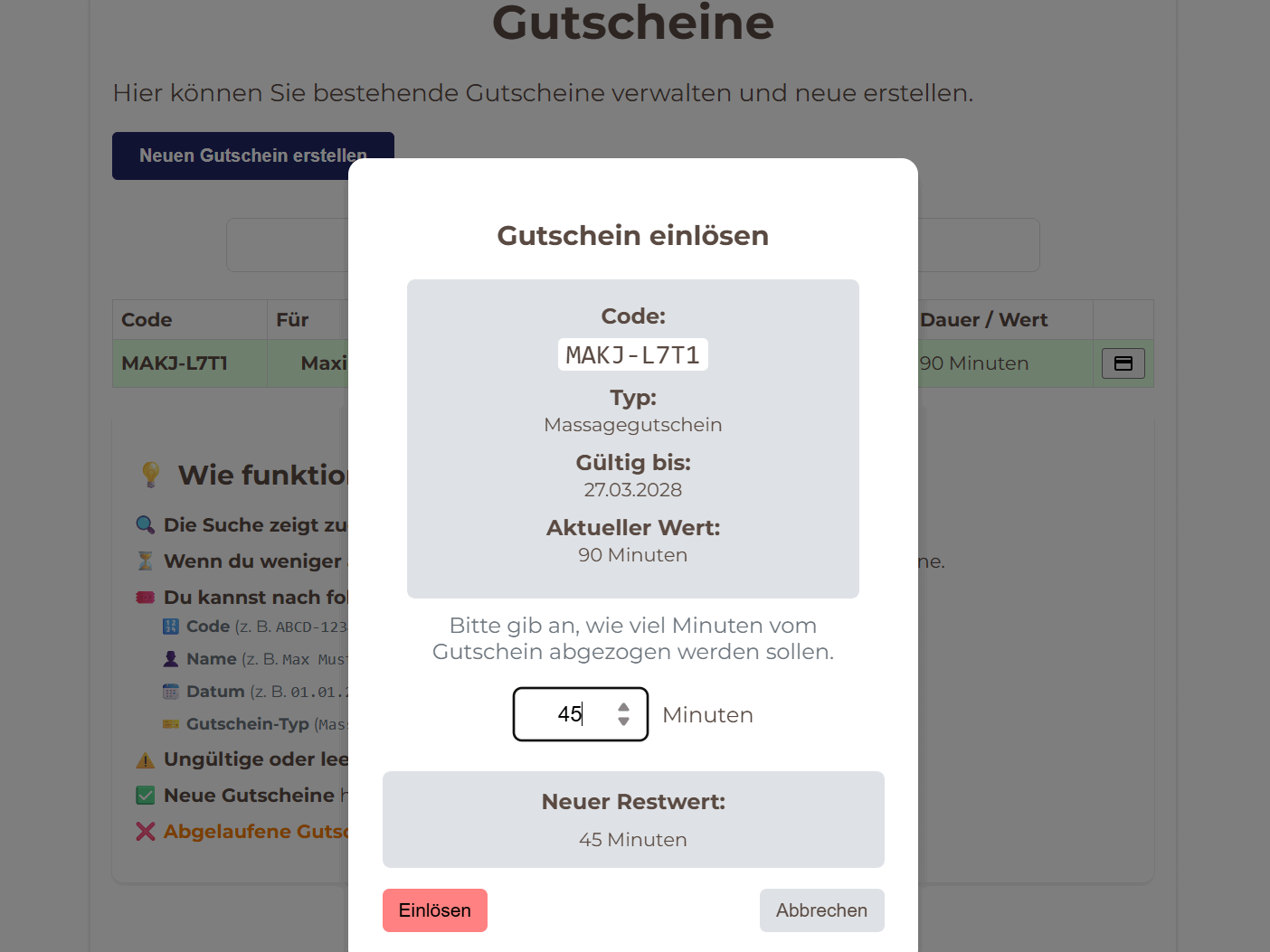 Services, Preise und Gutscheinverwaltung